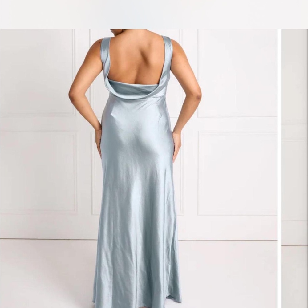 Six Stories Dusty Blue Satin Bridesmaid Dress
